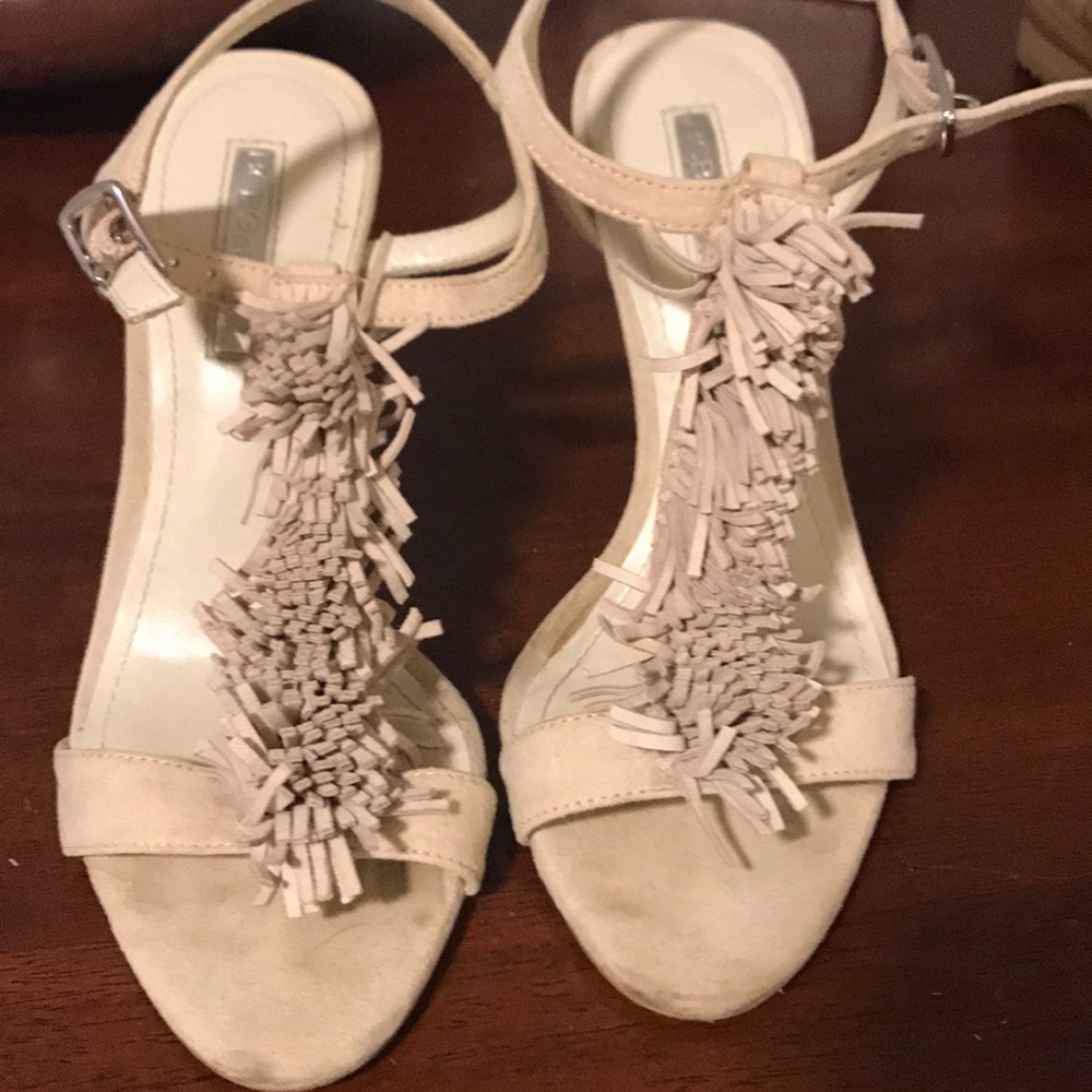 BCBG nude strappy sandals